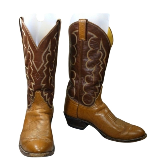 Vintage Men's Tony Lama Cowboy Boots, Brown&Tan Genuine Leather